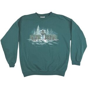 NORTHERN REFLECTIONS Vintage Women's L/XL Green Snow Snowman Winter Sled Cottage
